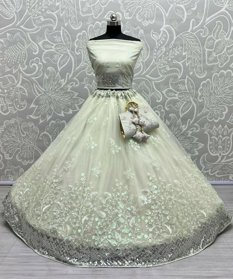 Jyoti Fashion Women's Sea Green Bridal Net Fancy Sequins with Multi Thread Embroidered Wedding Lehenga Choli | Swadesiicart