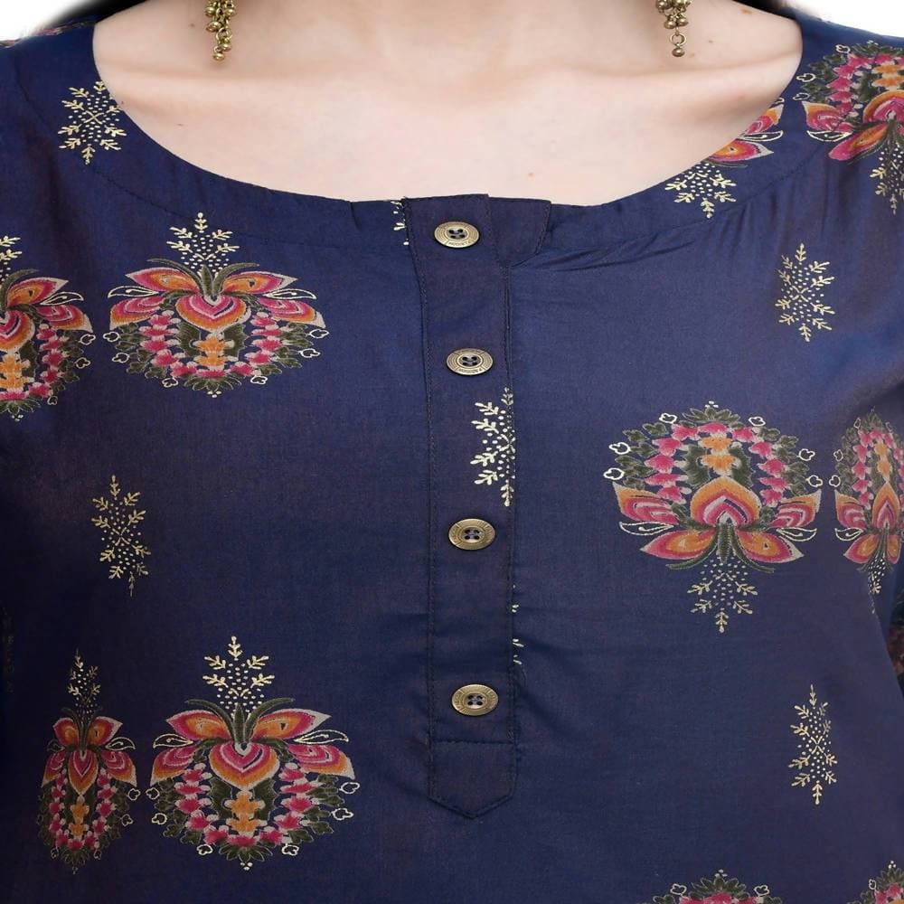 Lagi Women's Blue Printed Straight Kurta & Pant (MC38B) | Swadesiicart