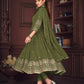 Jyoti Fashion Women's Olive Green Georgette Embroidered Anarkali Kurta Pant Set With Dupatta | Swadesiicart