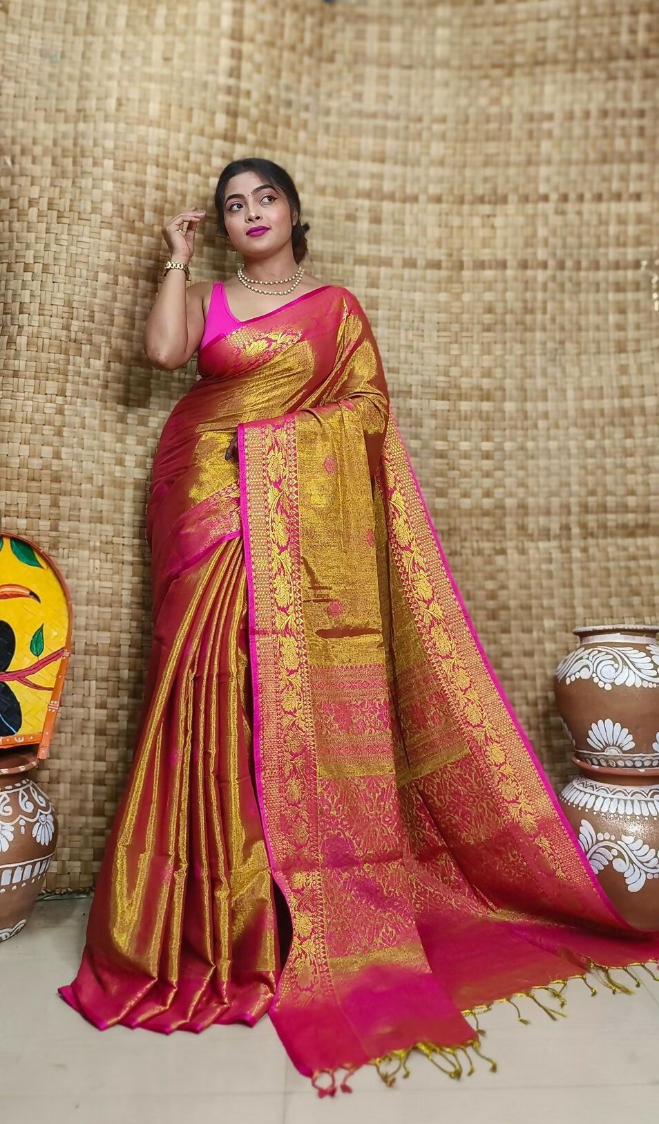 Exclusive Collection Pink Beautiful Tissue Benarasi Saree - Swadesiicart