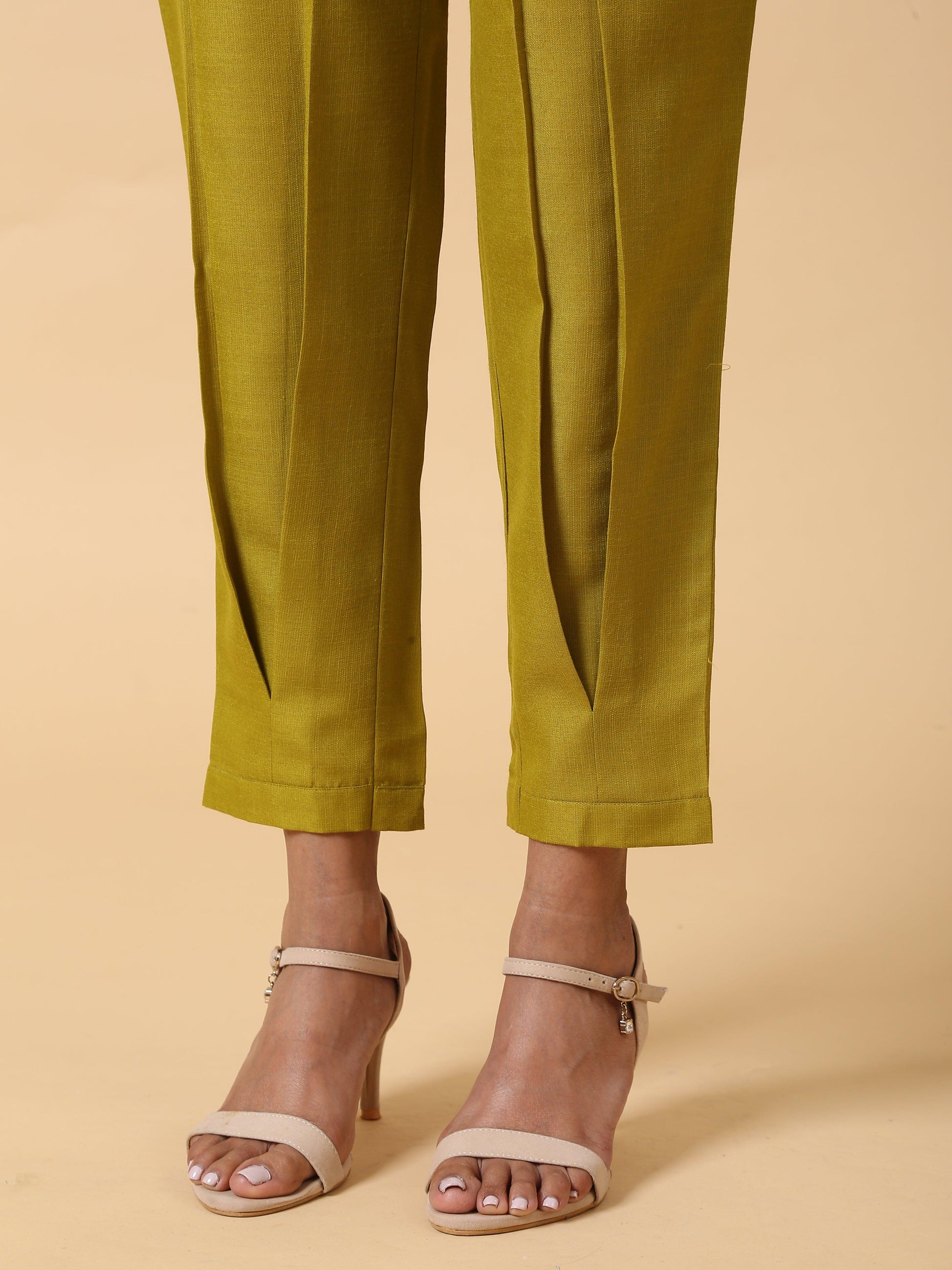 trueBrowns Cotton Linen Lime Green Pleated Co-Ord Set | Relove - Swadesiicart
