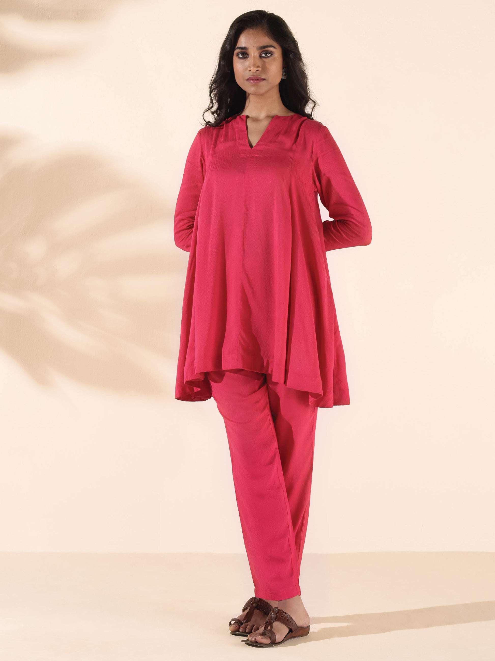 trueBrowns Carrot Viscose Dobby Flared Co-ord Set - Swadesiicart