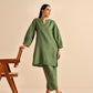 trueBrowns Olive Green Slub Relaxed Placket Co-Ord Set - Swadesiicart