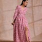trueBrowns Pink Overall Floral Block Print Cotton Wrap Dress | Swadesiicart