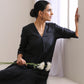 trueBrowns Black Dobby Neck Pleat Kurta Pant Set | Swadesiicart