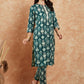 InWeave Women's Peacock Blue Ikkat Print Gota Work Straight Kurta Pant Set - Swadesiicart