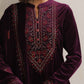 trueBrowns Purple Velvet Floral Embroidered Kurta Pant Dupatta Set | Swadesiicart