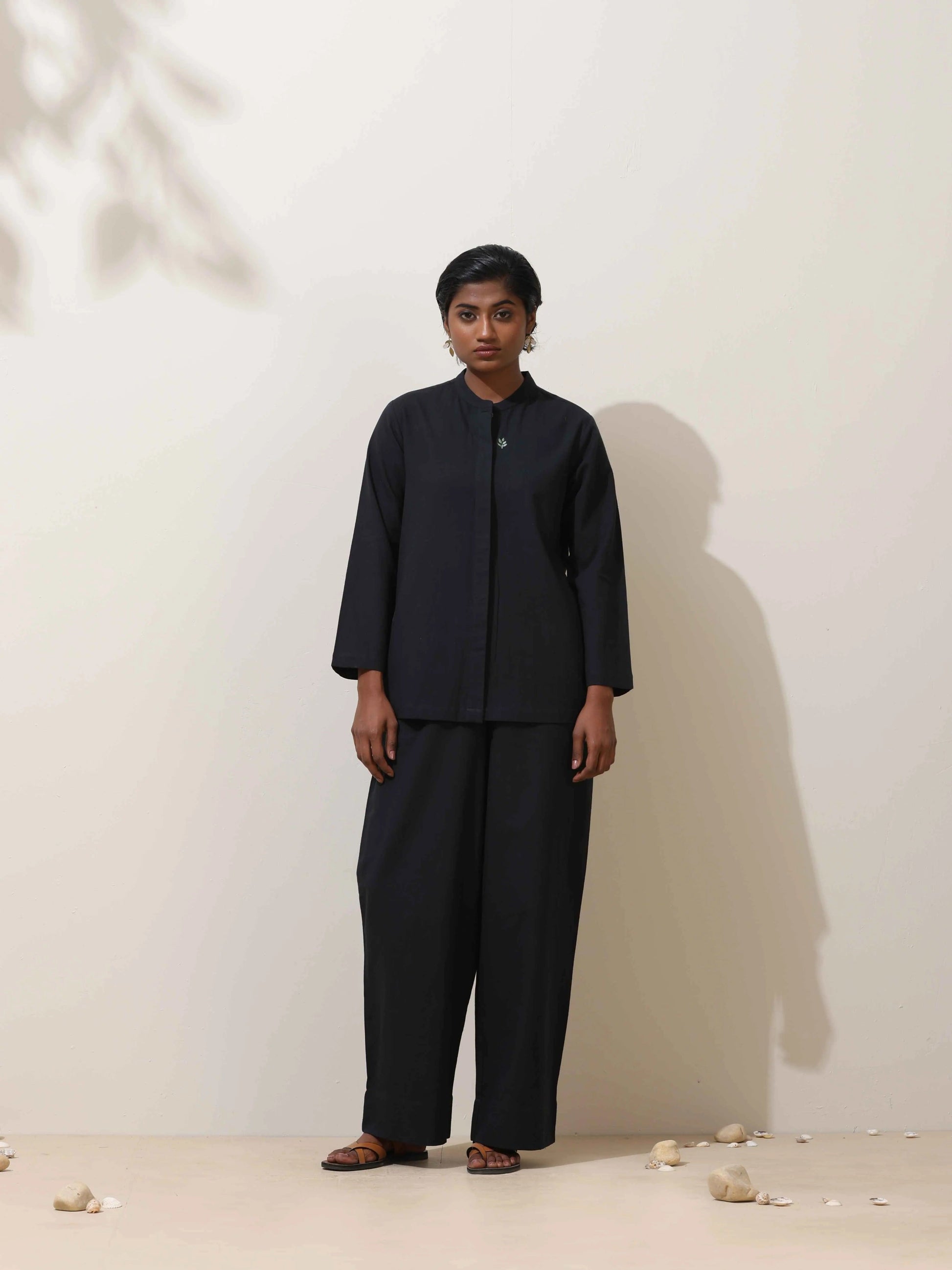 trueBrowns Black Cotton Linen Co-Ord Set - Swadesiicart