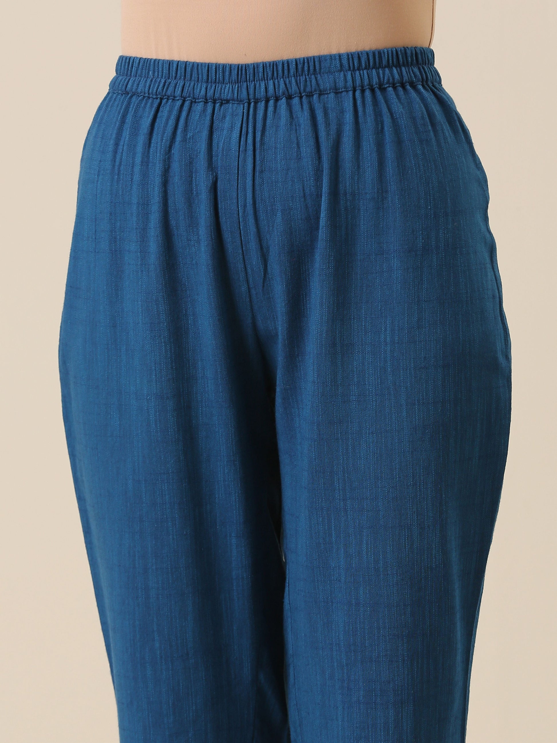 trueBrowns Classic Blue Slub Texture Relax Fit Co-Ord Set - Swadesiicart