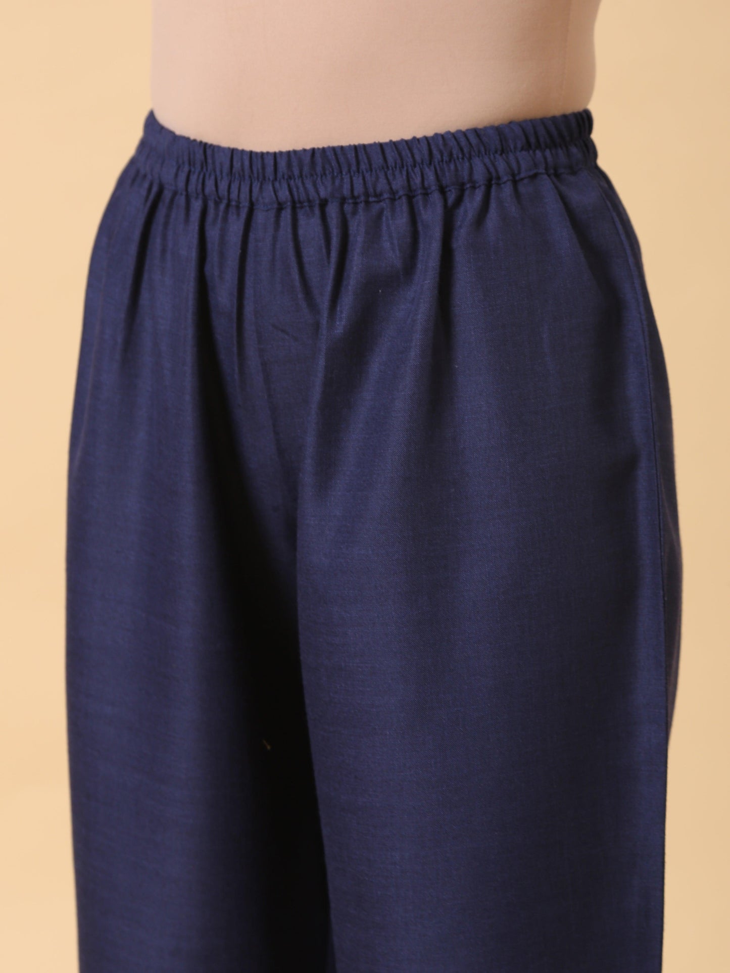 trueBrowns Cotton Linen Dark Blue Kurta Pant Set | Swadesiicart