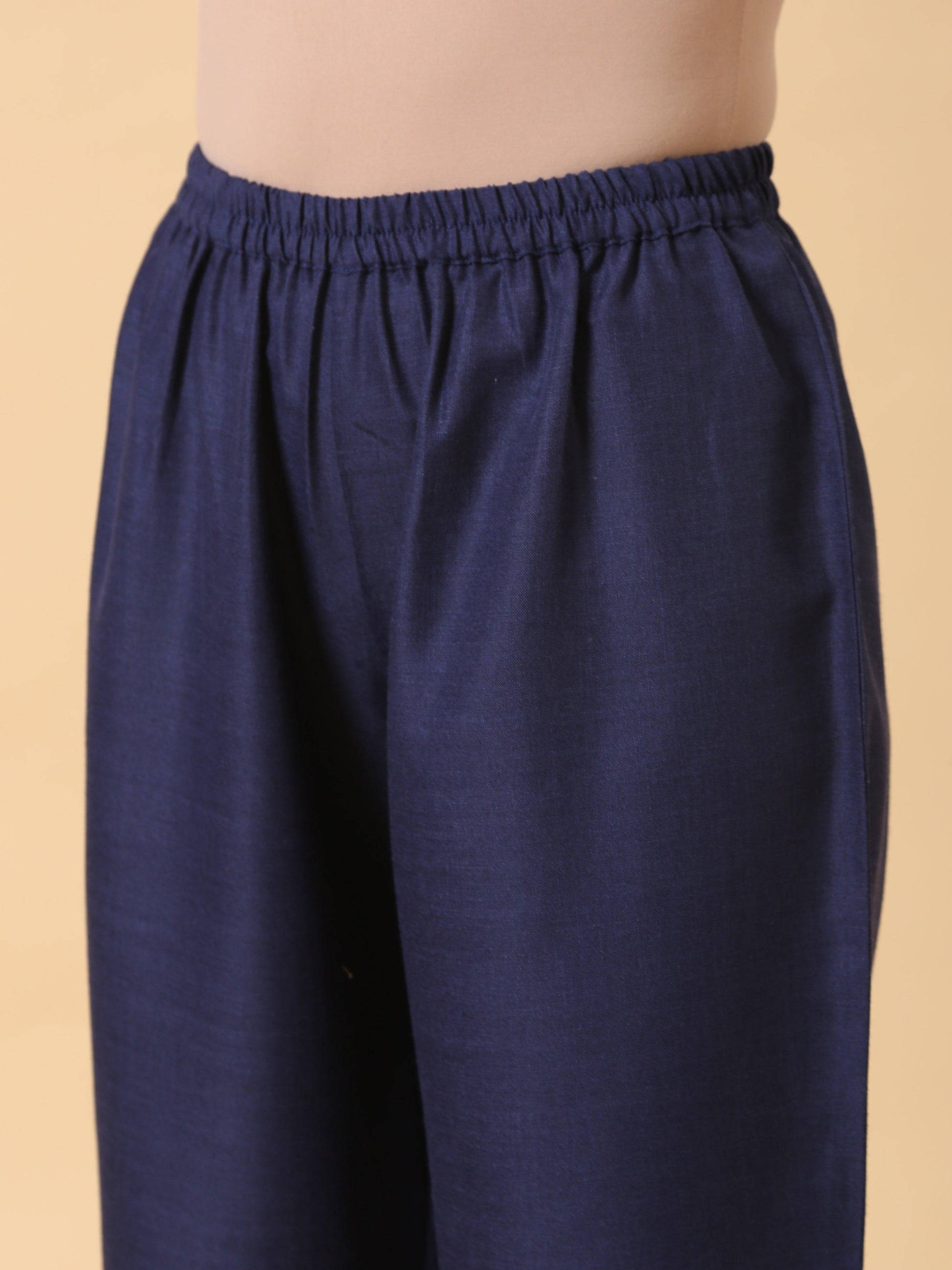 trueBrowns Cotton Linen Dark Blue Kurta Pant Set | Swadesiicart
