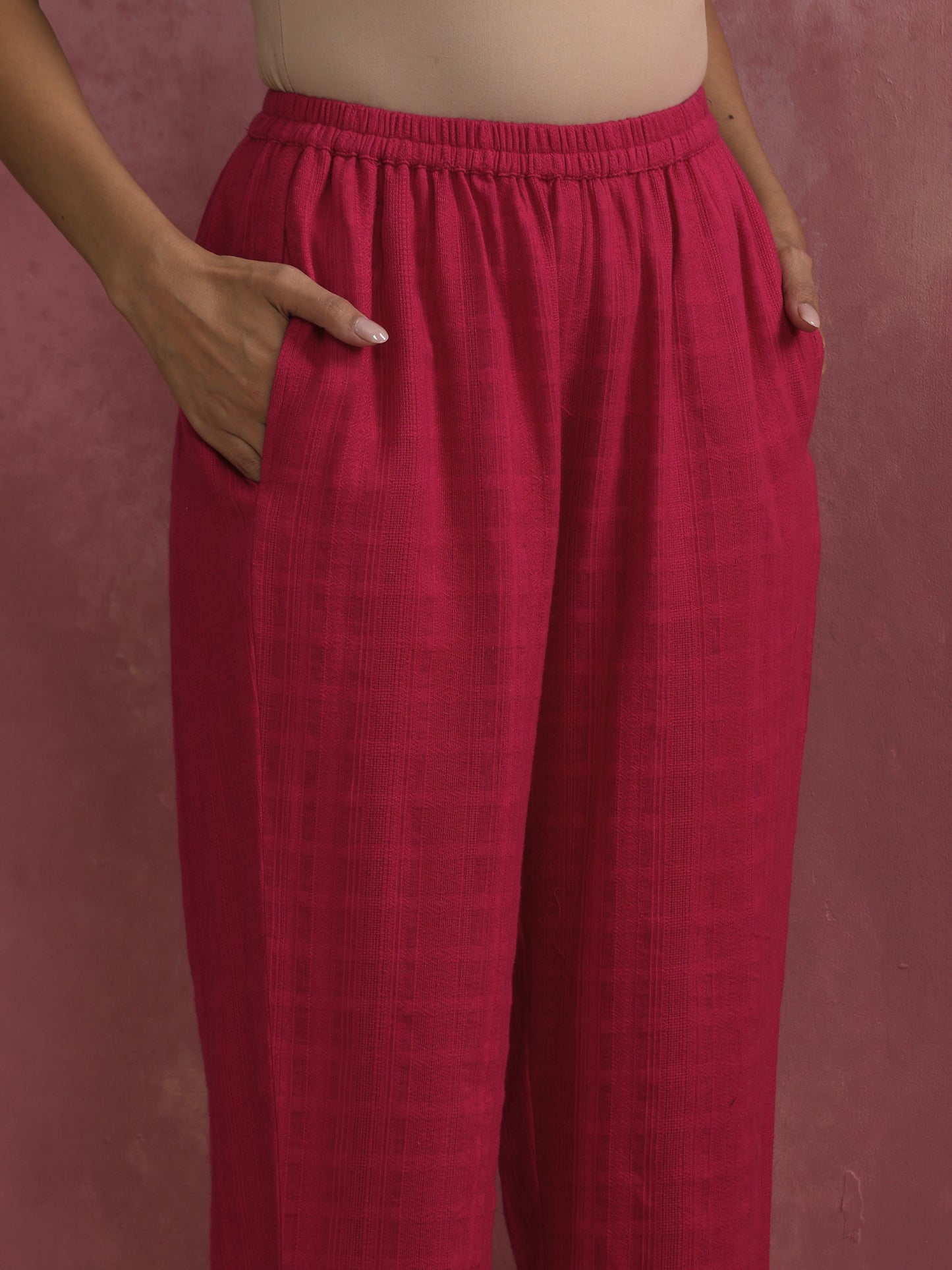 trueBrowns Magenta Cotton Dobby Kurta Set | Swadesiicart