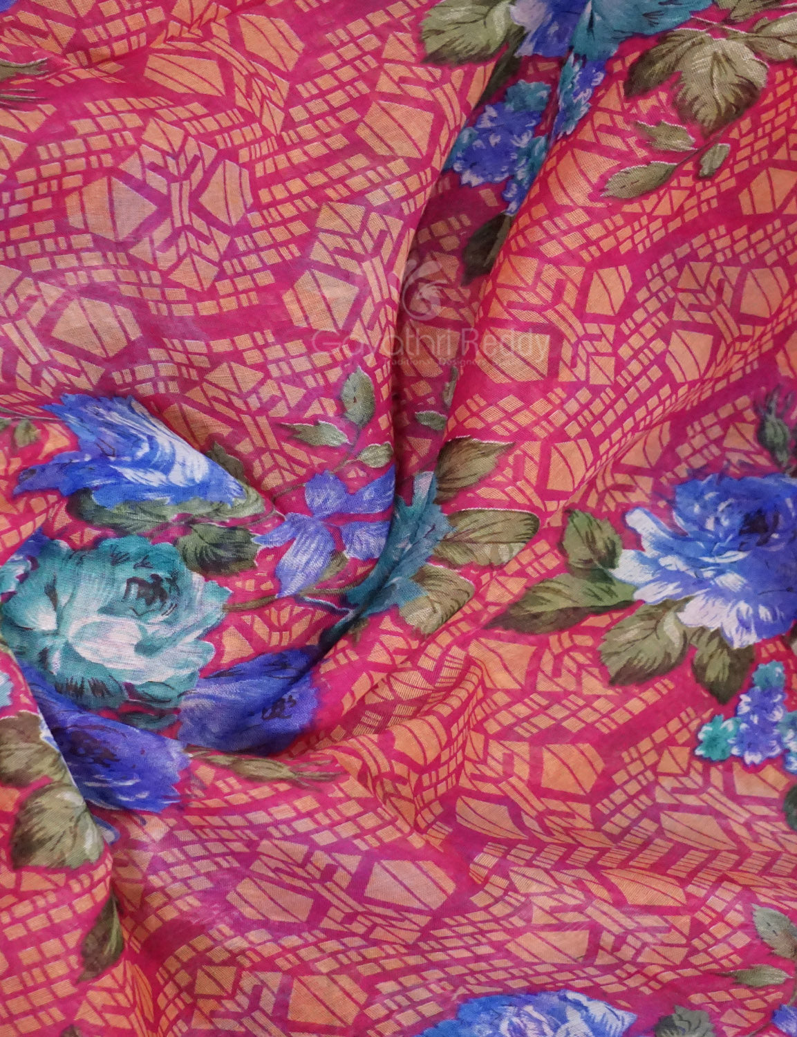 Shades of Hot Pink Colour Floral Design Semi Chanderi Saree By Gayathri Reddy Designer Studio | Swadesiicart