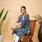 InWeave Women's Ankola Indigo With Tiles Hand Block Print Lace Straight Kurta - Swadesiicart