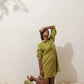 trueBrowns Pear Green Cotton Linen Dress | Swadesiicart