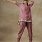 trueBrowns Dark Mauve Bandhani Printed Silk Loose Kurta Dhoti Pant Set | Swadesiicart