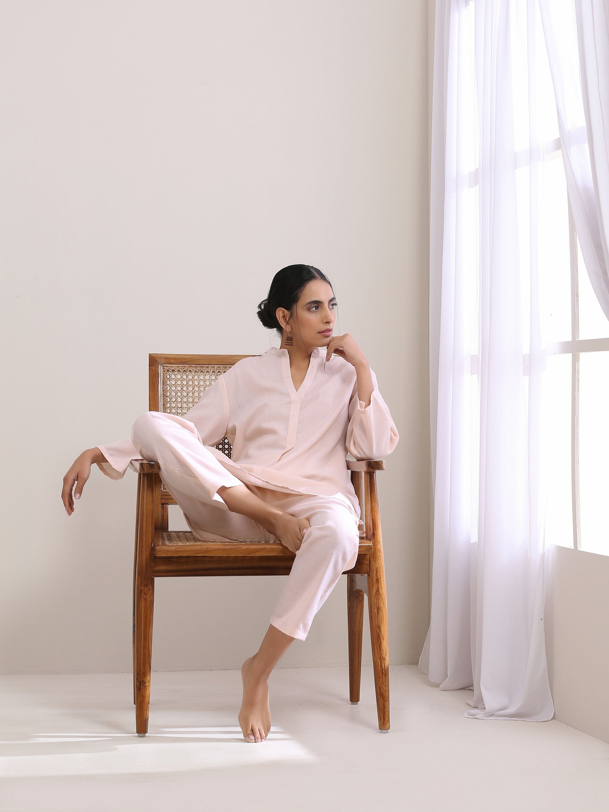 trueBrowns Pink Slub Relaxed Fit Co-Ord Set - Swadesiicart