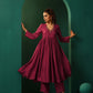trueBrowns Maroon Silk Angrakha Kurta Pant Set | Swadesiicart