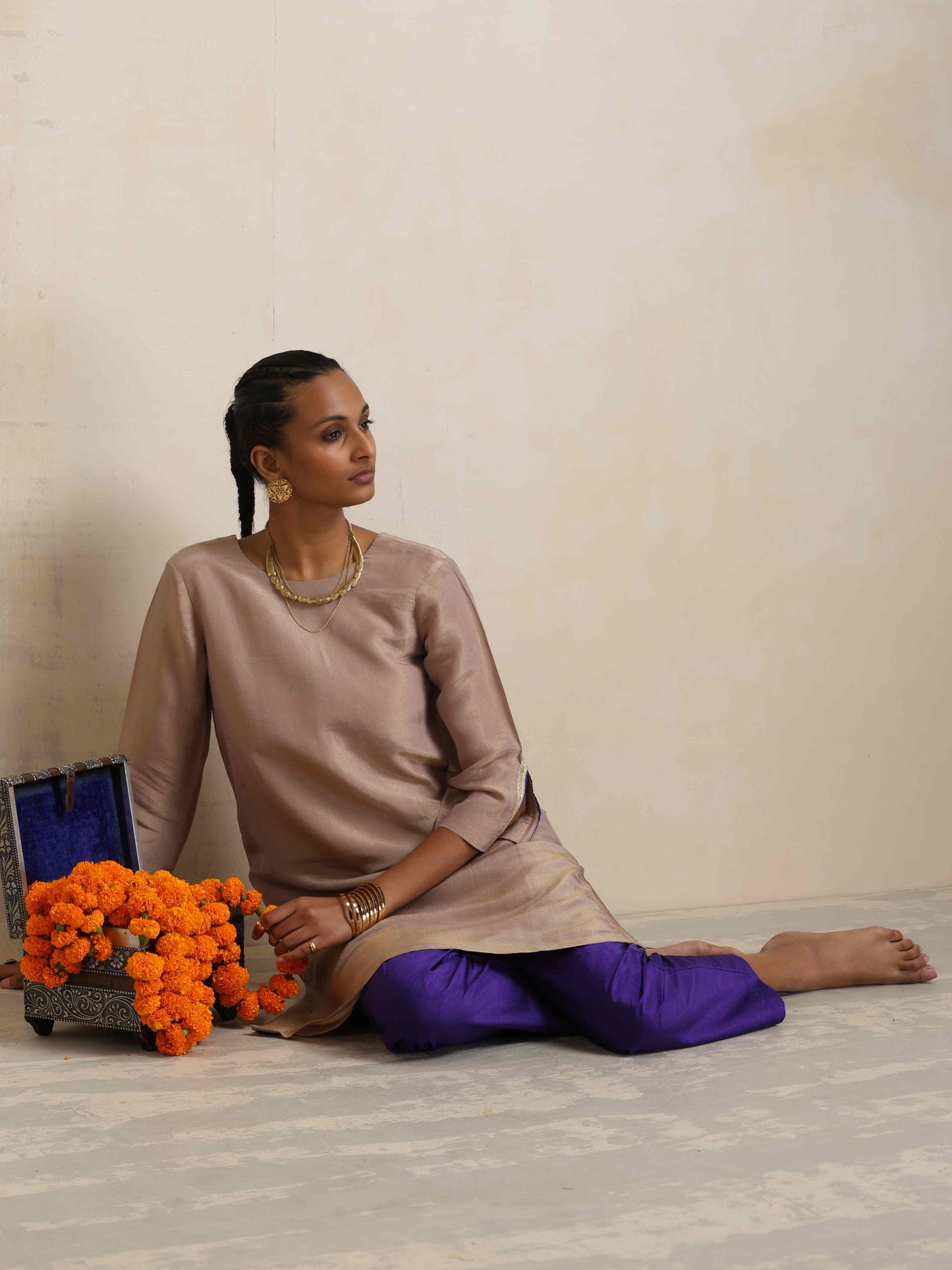trueBrowns Lilac Tissue Kurta Co-ord Set - Swadesiicart