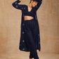 trueBrowns Midnight Blue Velvet Embroidered Jacket Set | Relove | Swadesiicart