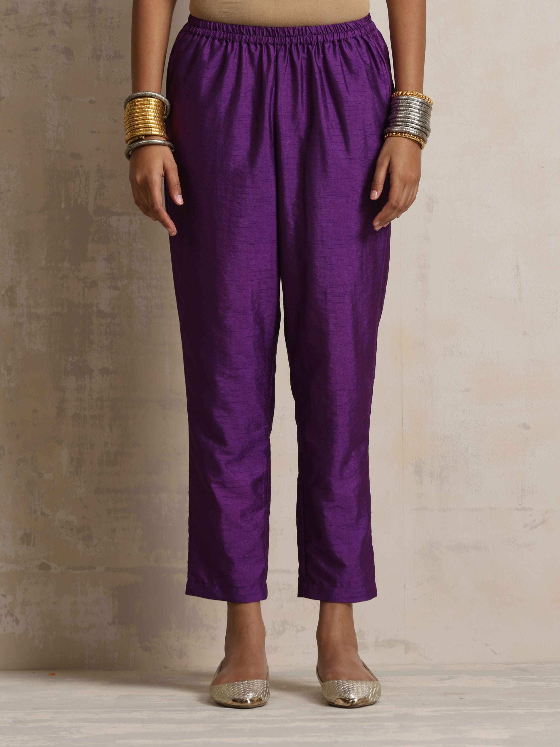 trueBrowns Purple Silk Anarkali Flared Kurta Set | Swadesiicart
