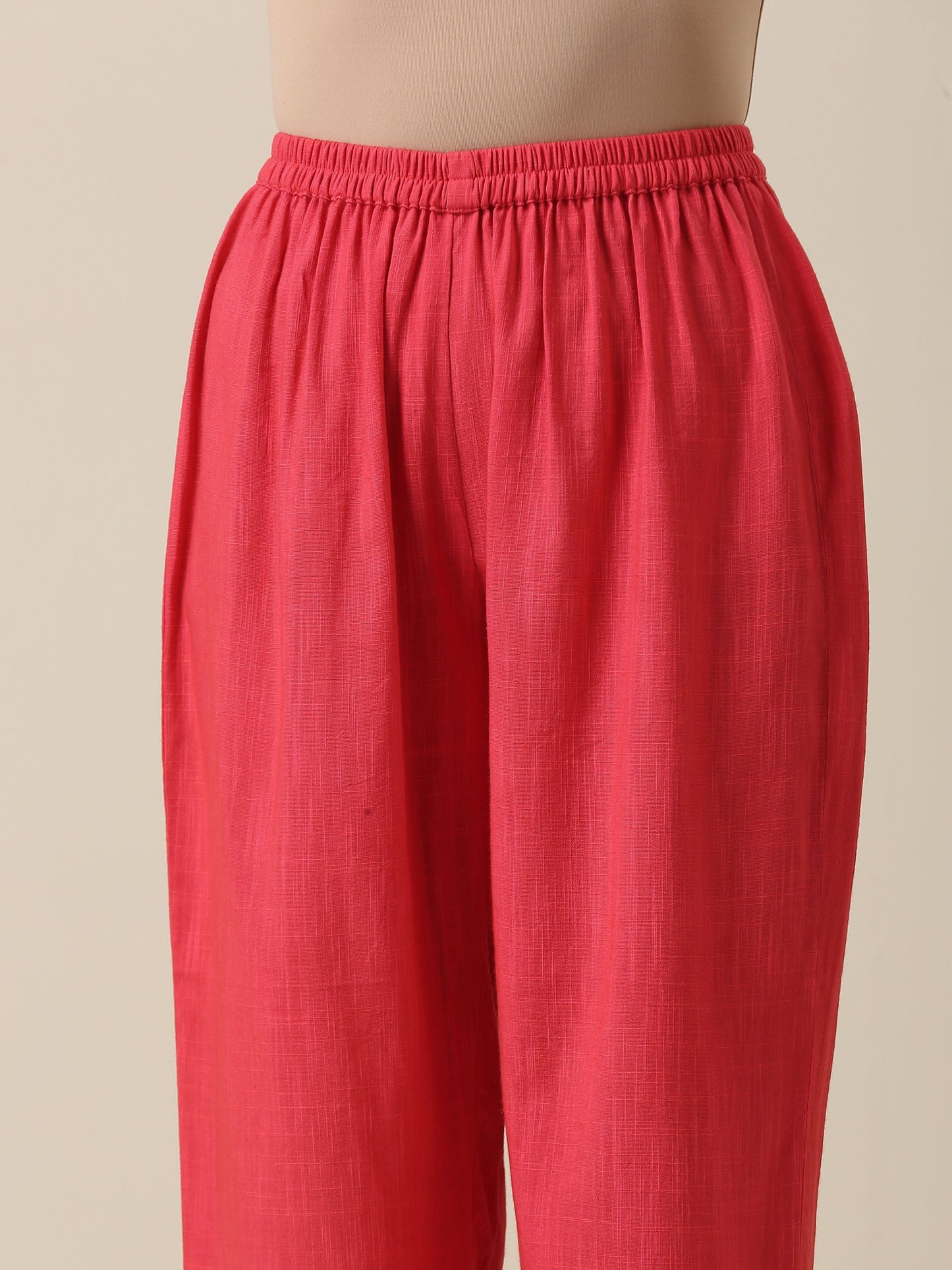trueBrowns Bright Pink Slub Texture Baggy Sleeve Co-Ord Set | Relove - Swadesiicart