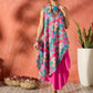 InWeave Blue Floral Fuchsia Asymmetrical Dress - Swadesiicart
