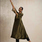 trueBrowns Olive Green Tissue Flared Anarkali Kurta Set | Swadesiicart