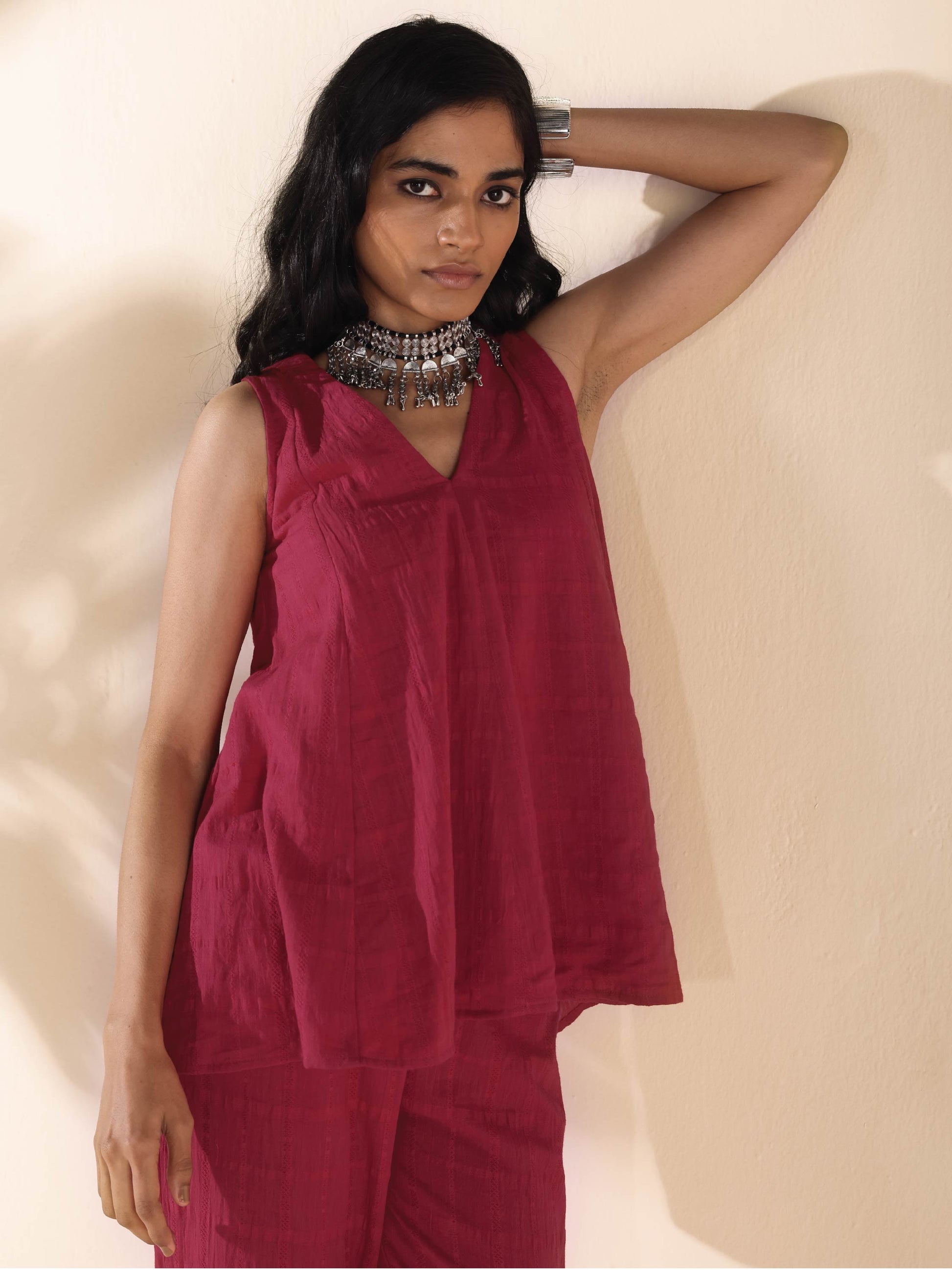 trueBrowns Carrot Cotton Dobby Sleeveless Co-ord Set - Swadesiicart