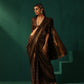 trueBrowns Black Cotton Gold Lurex Striped Ready to Wear Saree | Swadesiicart