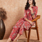 InWeave Women's Red Yellow Floral Print Flared Kurta Pant Set - Swadesiicart