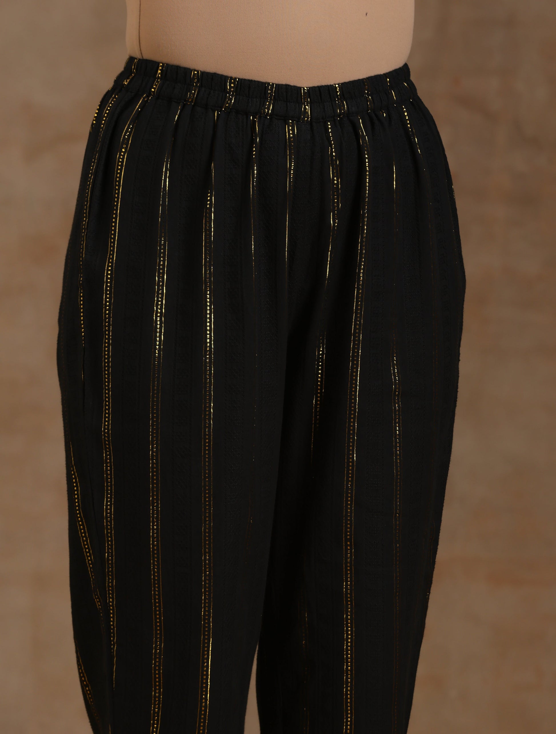 trueBrowns Black Gold Cotton Anarkali Set | Swadesiicart