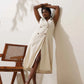 trueBrowns Off-White Cotton Linen Dress | Swadesiicart