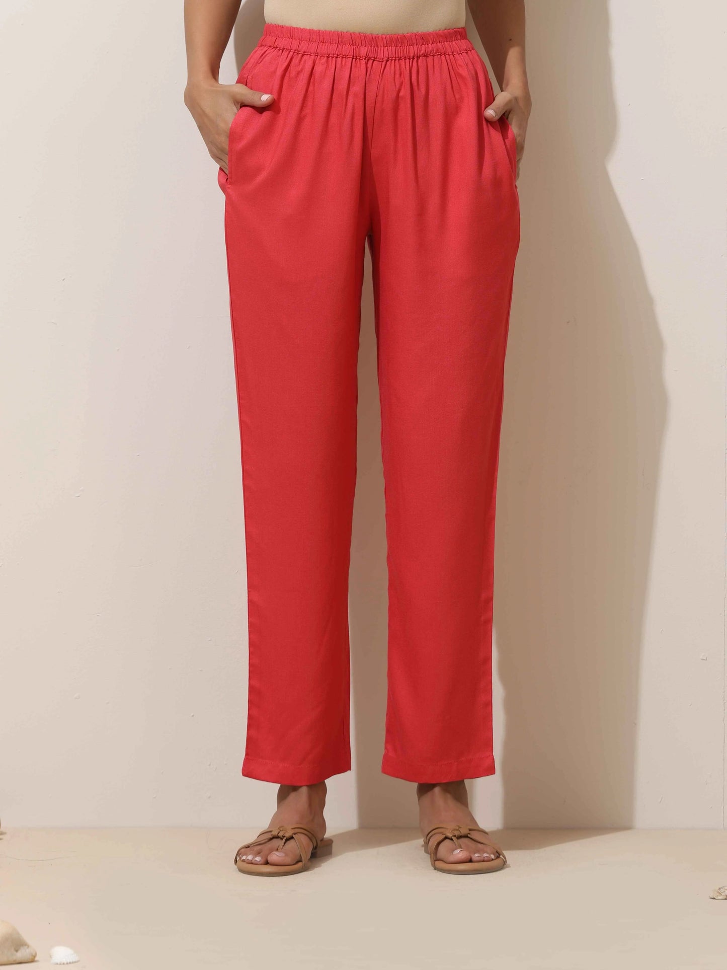 trueBrowns Coral Viscose Solid Kurta Pant Set | Swadesiicart