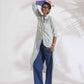 trueBrowns White Cotton Multi Stripe Shirt Kurta Set | Swadesiicart