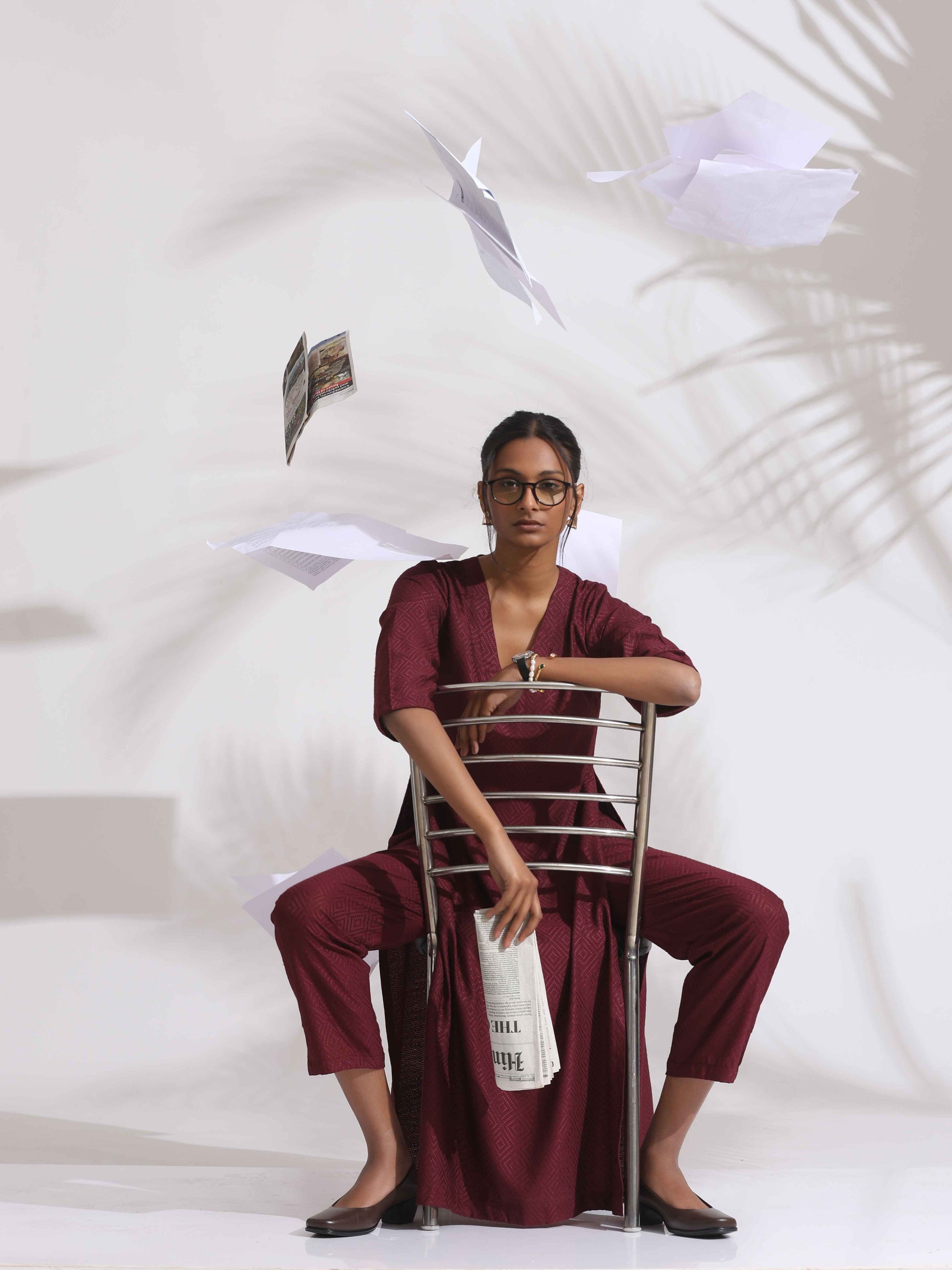 trueBrowns Maroon Dobby Kurta Set | Swadesiicart