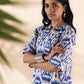 trueBrowns Blue Cotton Ikat High-Low Kurta Pant Set | Swadesiicart