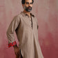 trueBrowns Men's Grey Cotton Shirt Collar Stylized Kurta Co-ord set - Swadesiicart