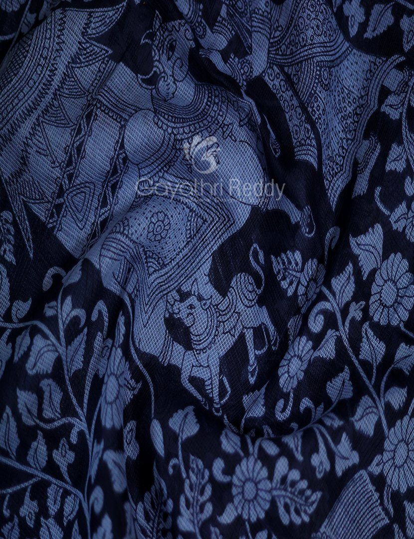 Shades of Black And Grey With Kalamkari Print Munga Cotton Saree By Gayathri Reddy Designer Studio | Swadesiicart