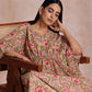 trueBrowns Beige Overall Big Floral Block Print Cotton Kaftan Dress | Swadesiicart