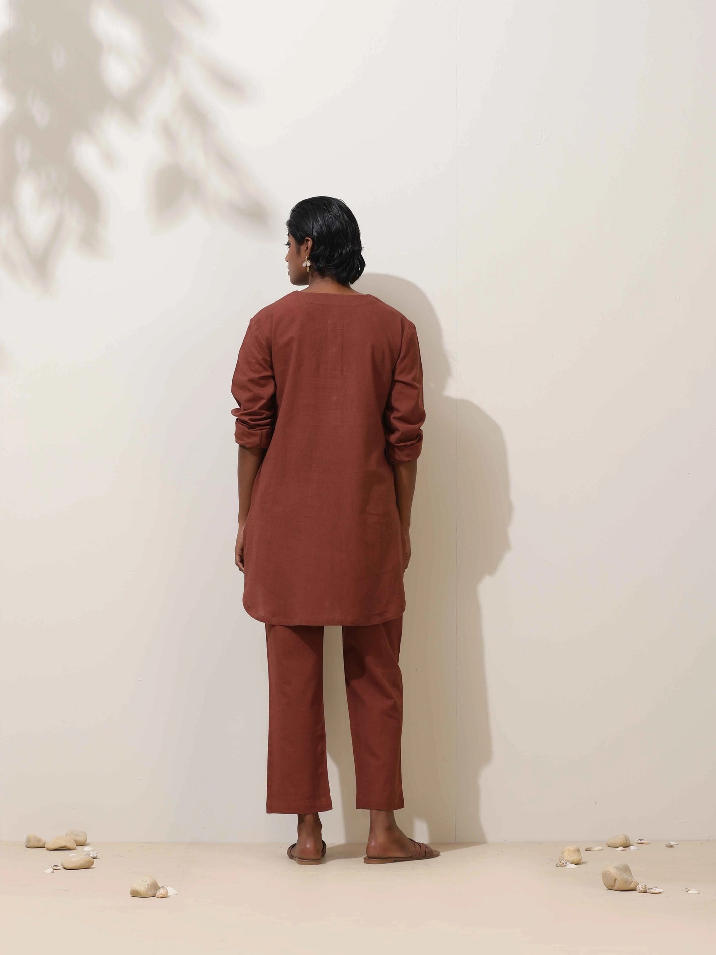 trueBrowns Brown Cotton Linen Kurta Co-Ord Set - Swadesiicart