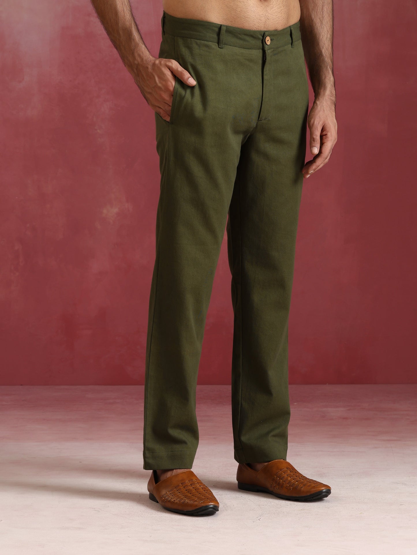 trueBrowns Men's Olive green Cotton Mandarin Collar Kurta Co-ord set - Swadesiicart