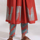 trueBrowns Red Cotton Print Flared Kurta Set | Swadesiicart
