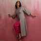 trueBrowns Grey High Slit Modal Kurta Set | Swadesiicart