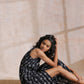 trueBrowns Black White Geometric Print Cotton Sleeveless Wrap Dress | Swadesiicart