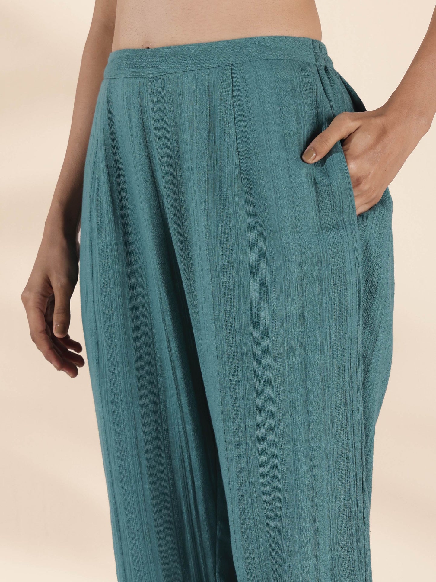 trueBrowns Turquoise Cotton Dobby Shirt Co-ord Set - Swadesiicart