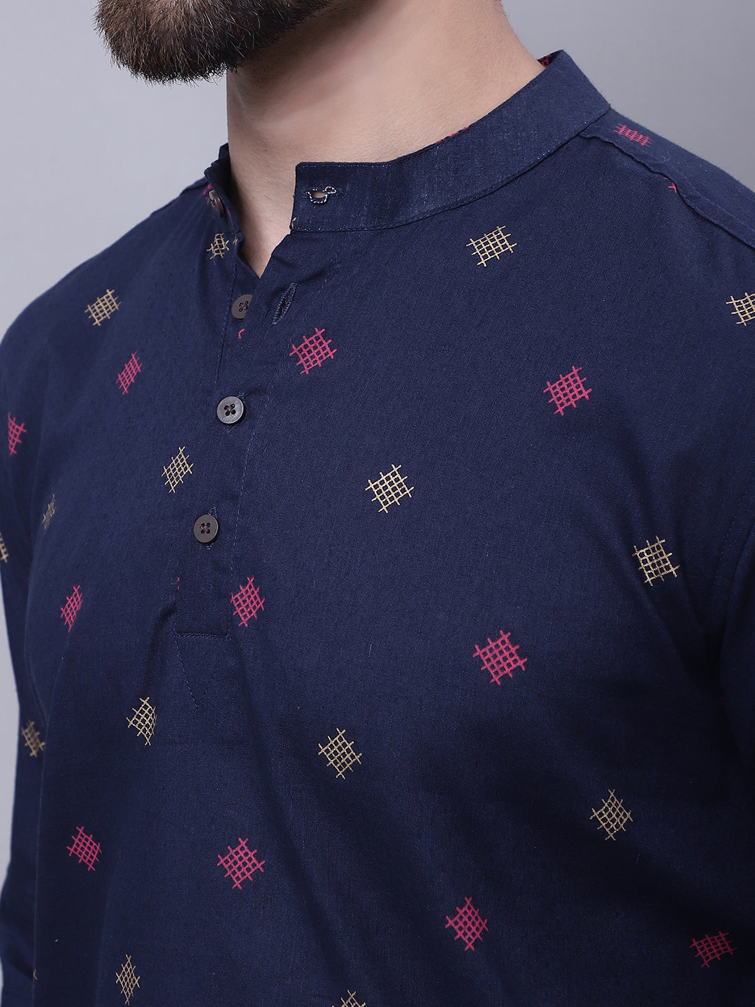 Even Apparels Blue Pure Cotton Short Kurta With Band Collar | Swadesiicart