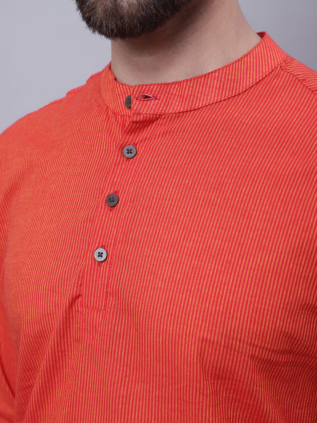 Even Apparels Orange Pure Cotton Short Kurta With Band Collar | Swadesiicart