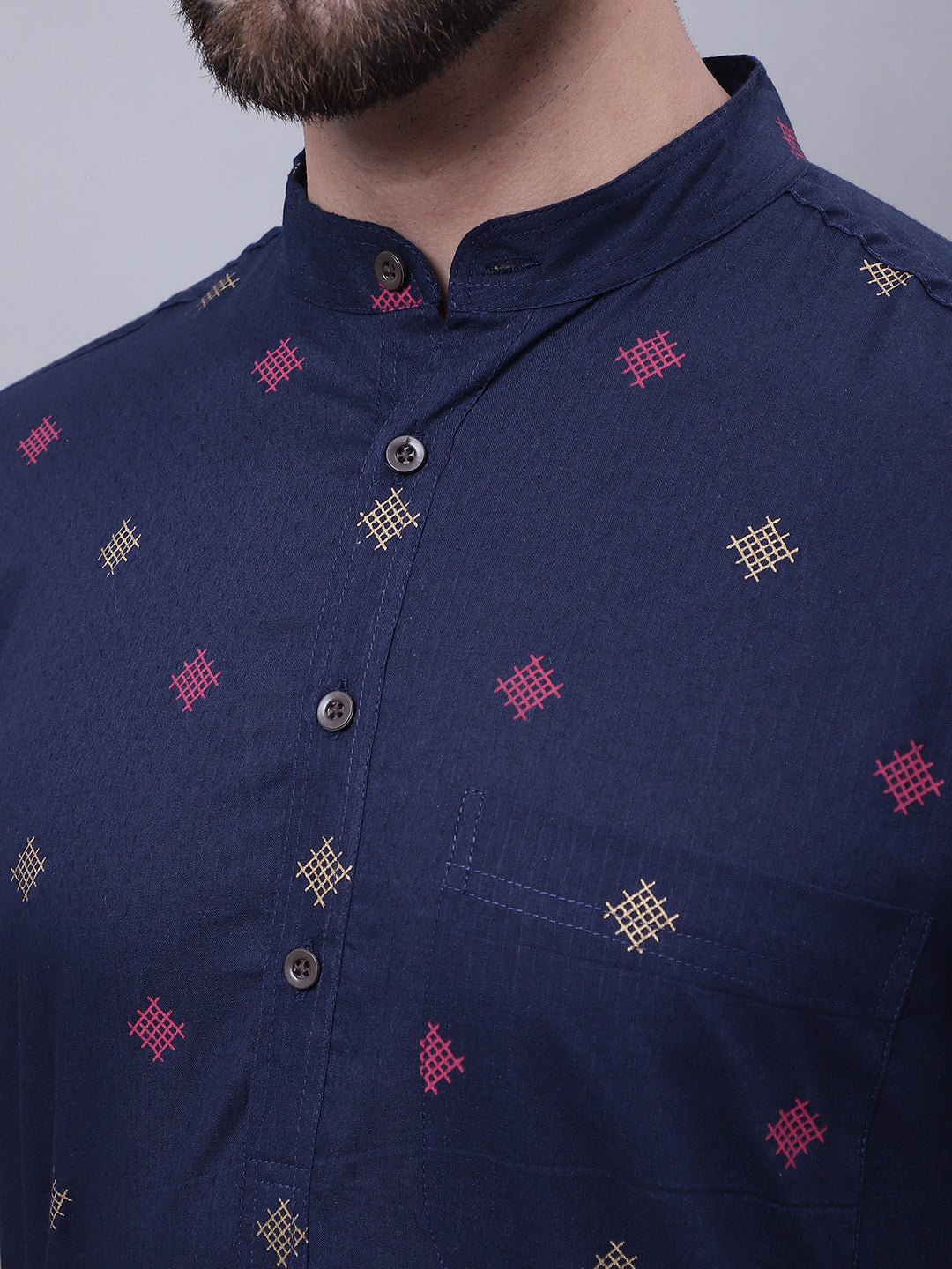 Even Apparels Blue Pure Cotton Short Sleeves Kurta With Band Collar | Swadesiicart