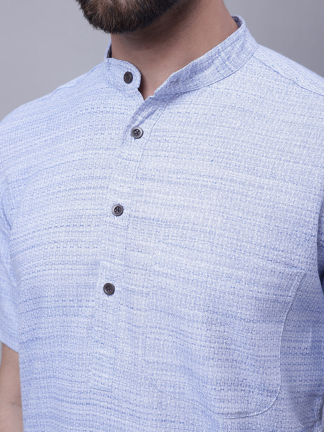 Even Apparels Blue Pure Cotton Short Sleeves Kurta With Band Collar | Swadesiicart